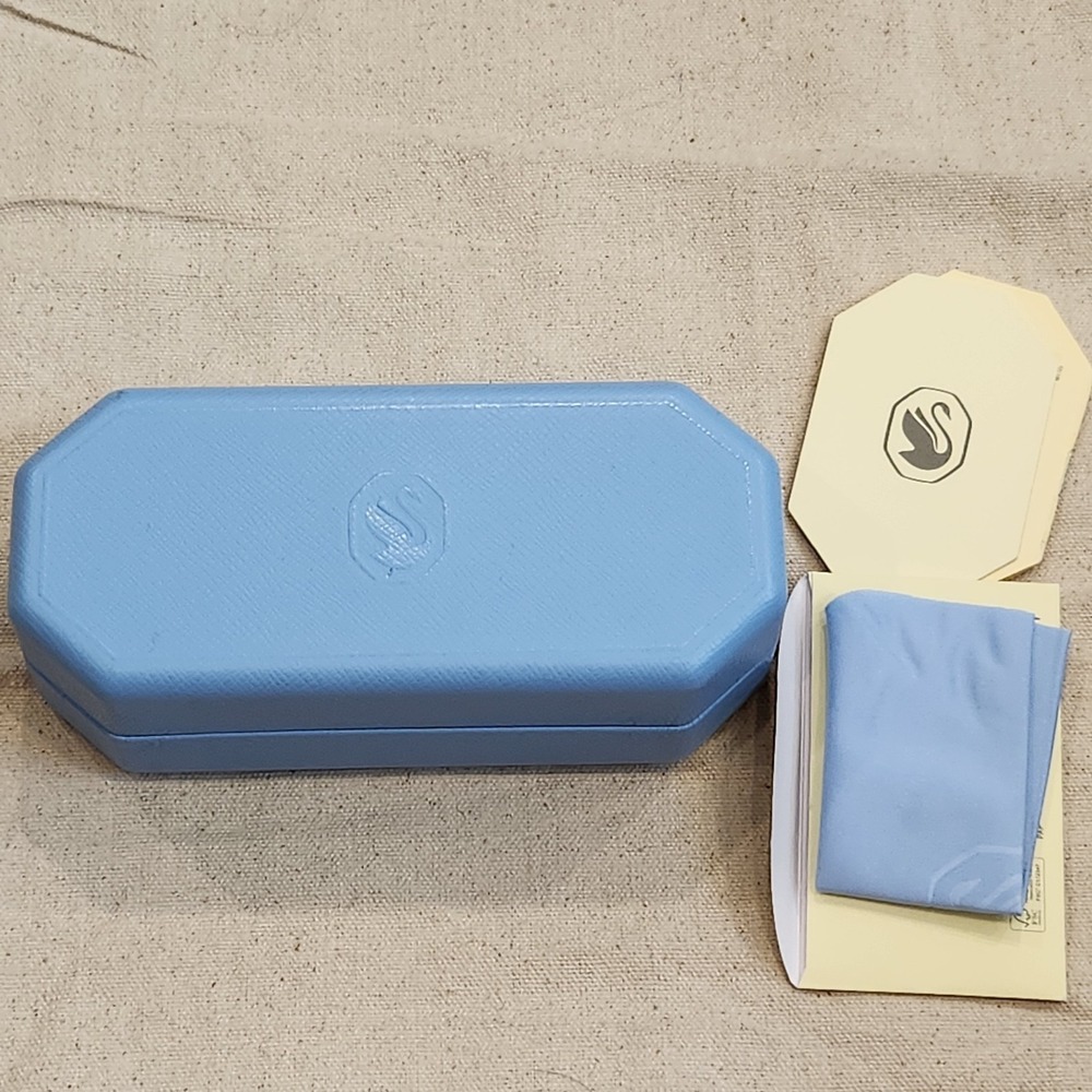 Authentic Swarovski Blue Octagonal Hard Eyeglass Sunglasses Case with Cloth
